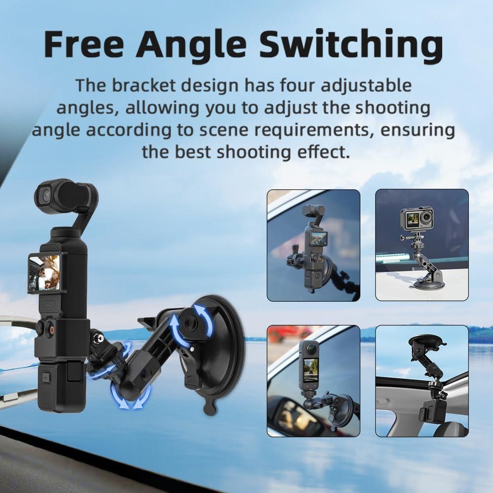 Suction Cup Mount Compatible with DJI Osmo Pocket 3, Upgraded Car Mount Windshield Window Dash Holder Kit Action Camera Accessories Adapter for Insta360 X5/X4/X3 for GoPro Max Mini for Action 5 Pro 4