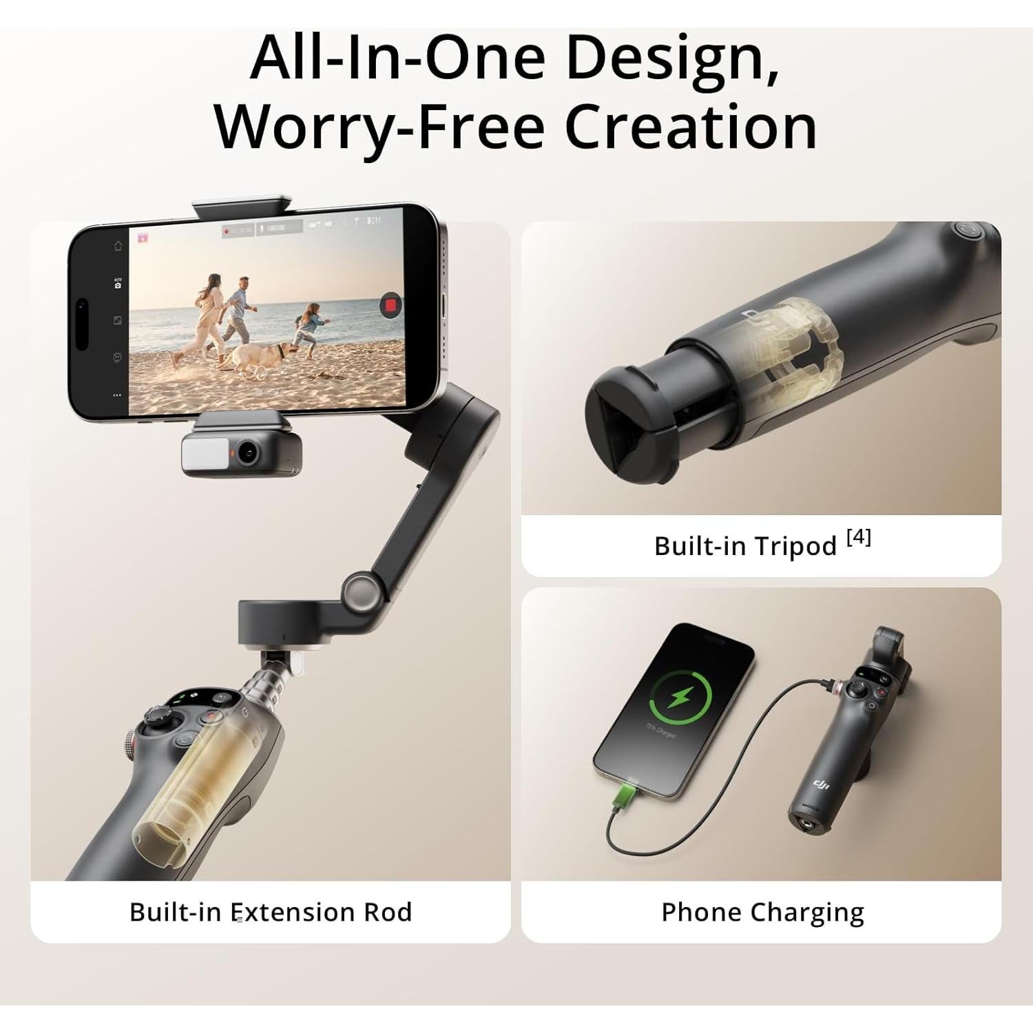 DJI Osmo Mobile 7P Gimbal Stabilizer for iPhone, Android, Native Tracking, Lighting, 3-Axis Phone Gimbal, Quick Launch, One-Tap Edit, Built-in Extension Rod & Tripod, 10hrs Use, Phone Charging