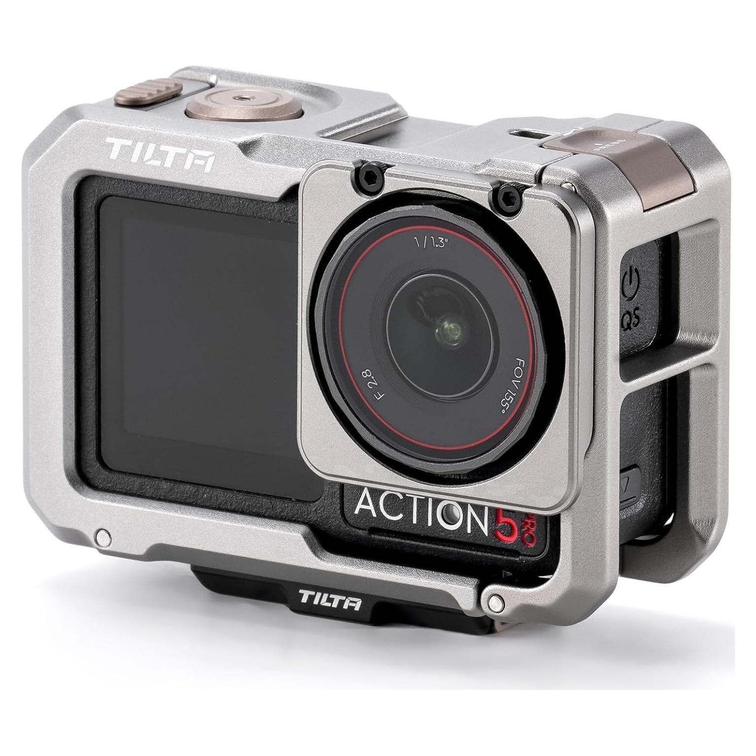 Tilta Full Camera Cage Base Kit Compatible with DJI Osmo Action 3, Action 4, Action 5 Pro (Titanium Gray) | Magnetic 1/4″-20 Baseplate | Cold Shoe Mounts | Magnetic Mount Design | Shock-Absorbing