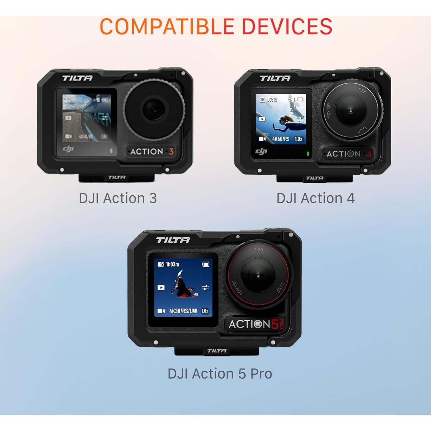 Tilta Full Camera Cage Base Kit Compatible with DJI Osmo Action 3, Action 4, Action 5 Pro (Titanium Gray) | Magnetic 1/4″-20 Baseplate | Cold Shoe Mounts | Magnetic Mount Design | Shock-Absorbing