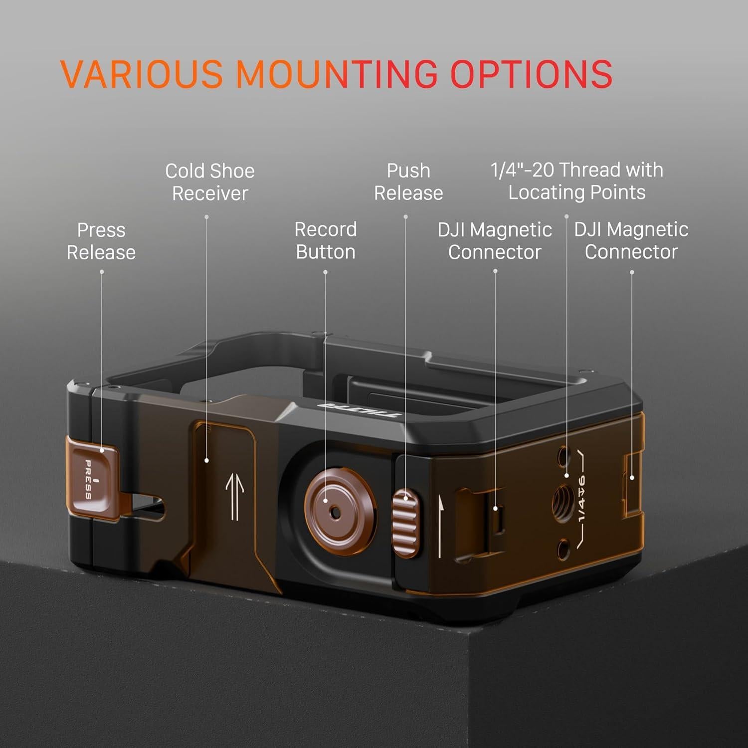 Tilta Full Camera Cage Base Kit Compatible with DJI Osmo Action 3, Action 4, Action 5 Pro (Titanium Gray) | Magnetic 1/4″-20 Baseplate | Cold Shoe Mounts | Magnetic Mount Design | Shock-Absorbing