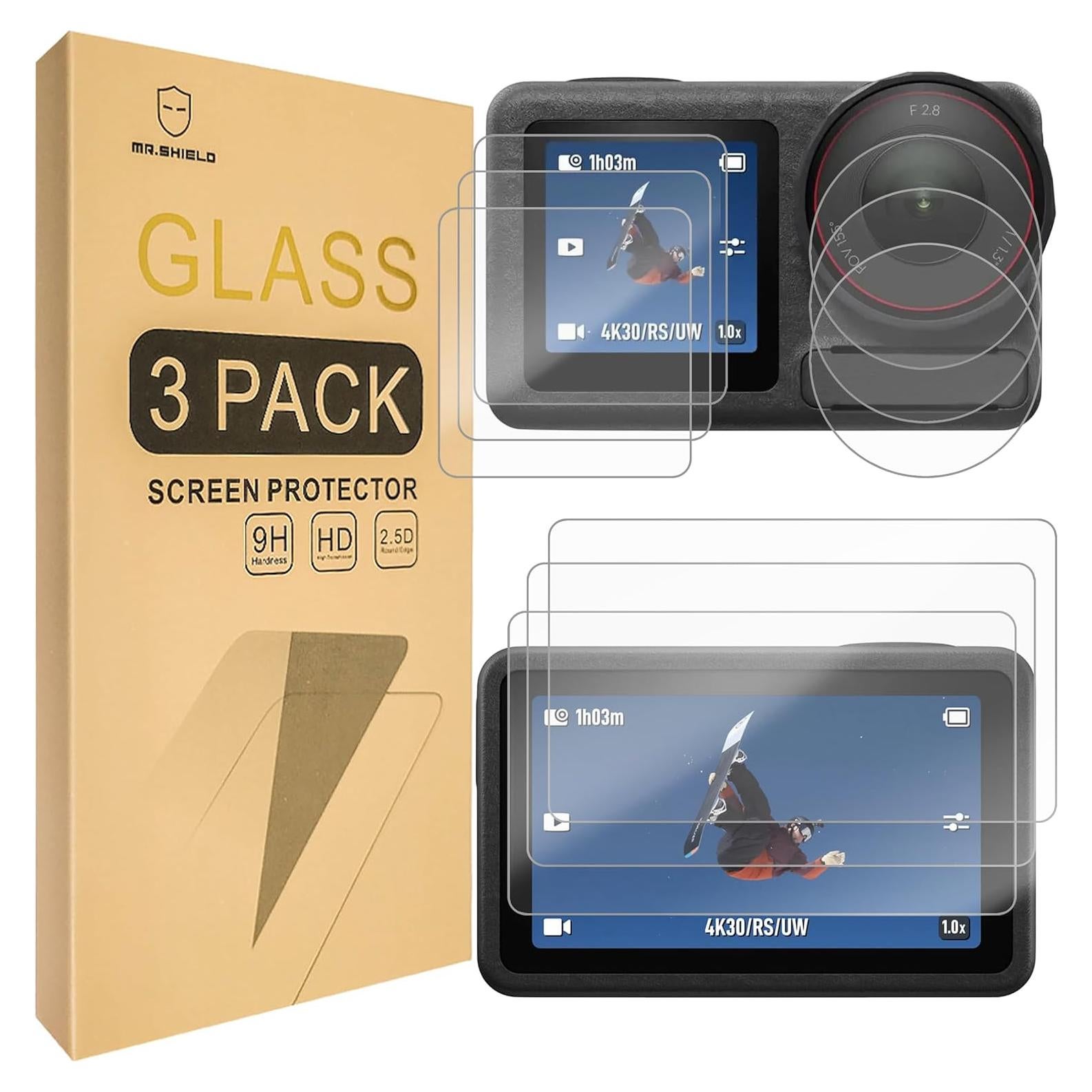 [Back+Lens+Front] 3-Pack [9 Pcs] Screen Protector For DJI OSMO Action 5 Pro [Tempered Glass] [Japan Glass with 9H Hardness] Screen Protector