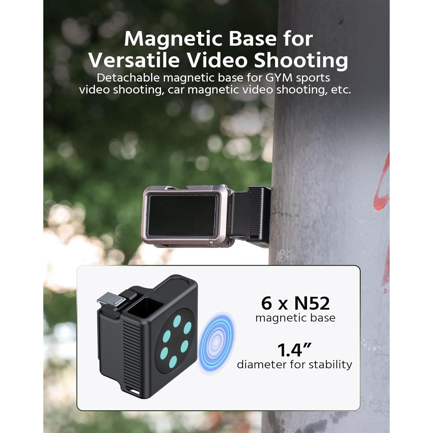 Mini Side Magnetic Handle for DJI Osmo Action 5 Pro, 4, 3 Cage – Aluminum Alloy with Magnetic Base, Quick Installation Adapter