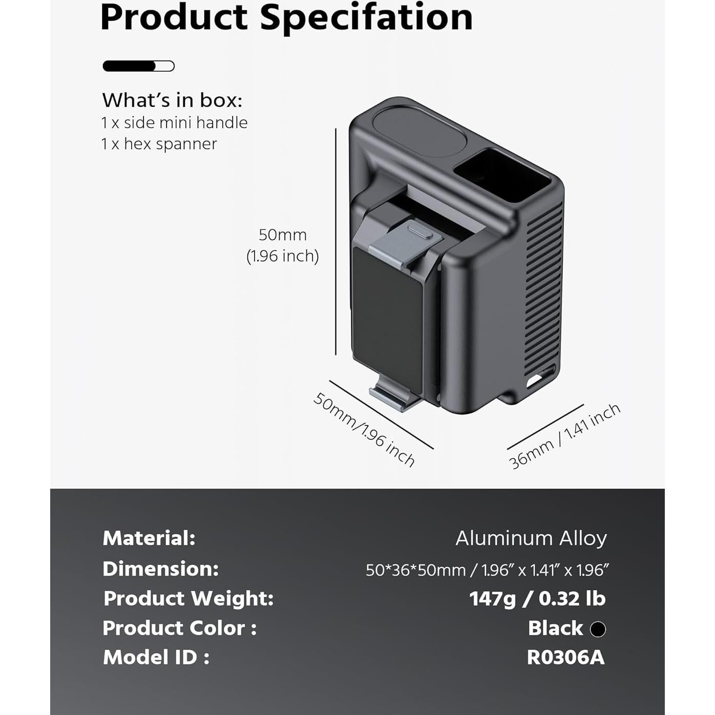 Mini Side Magnetic Handle for DJI Osmo Action 5 Pro, 4, 3 Cage – Aluminum Alloy with Magnetic Base, Quick Installation Adapter