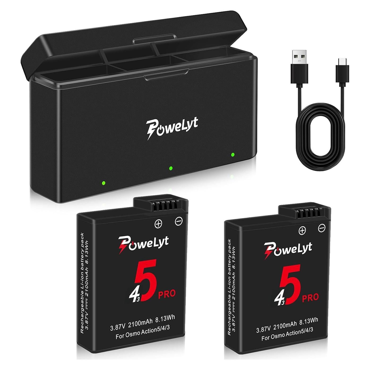 Kit de Cargador Rápido y 2 Baterías 2100mAh Osmo Action 5 Pro/4/3