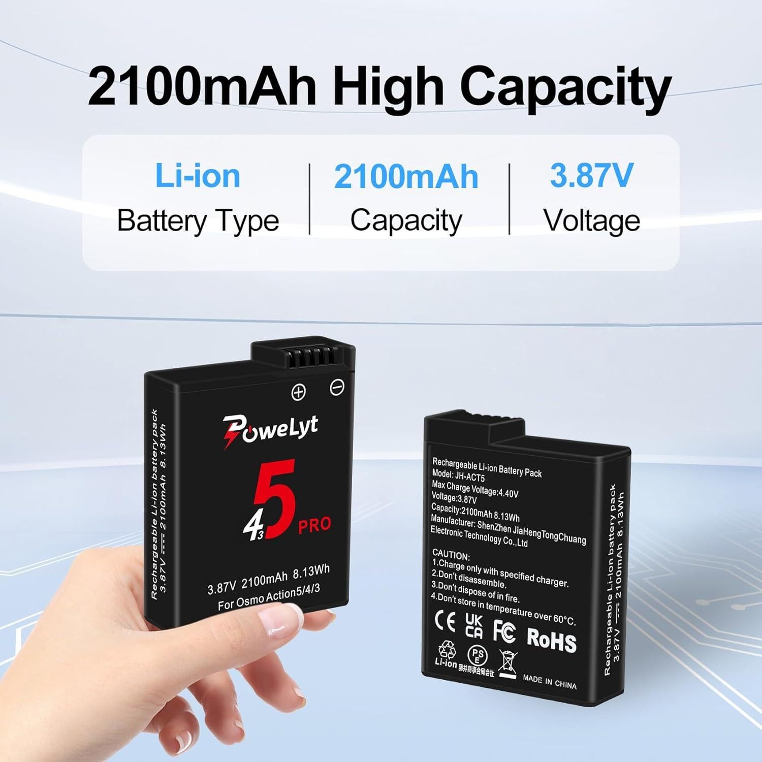 Kit de Cargador Rápido y 2 Baterías 2100mAh Osmo Action 5 Pro/4/3