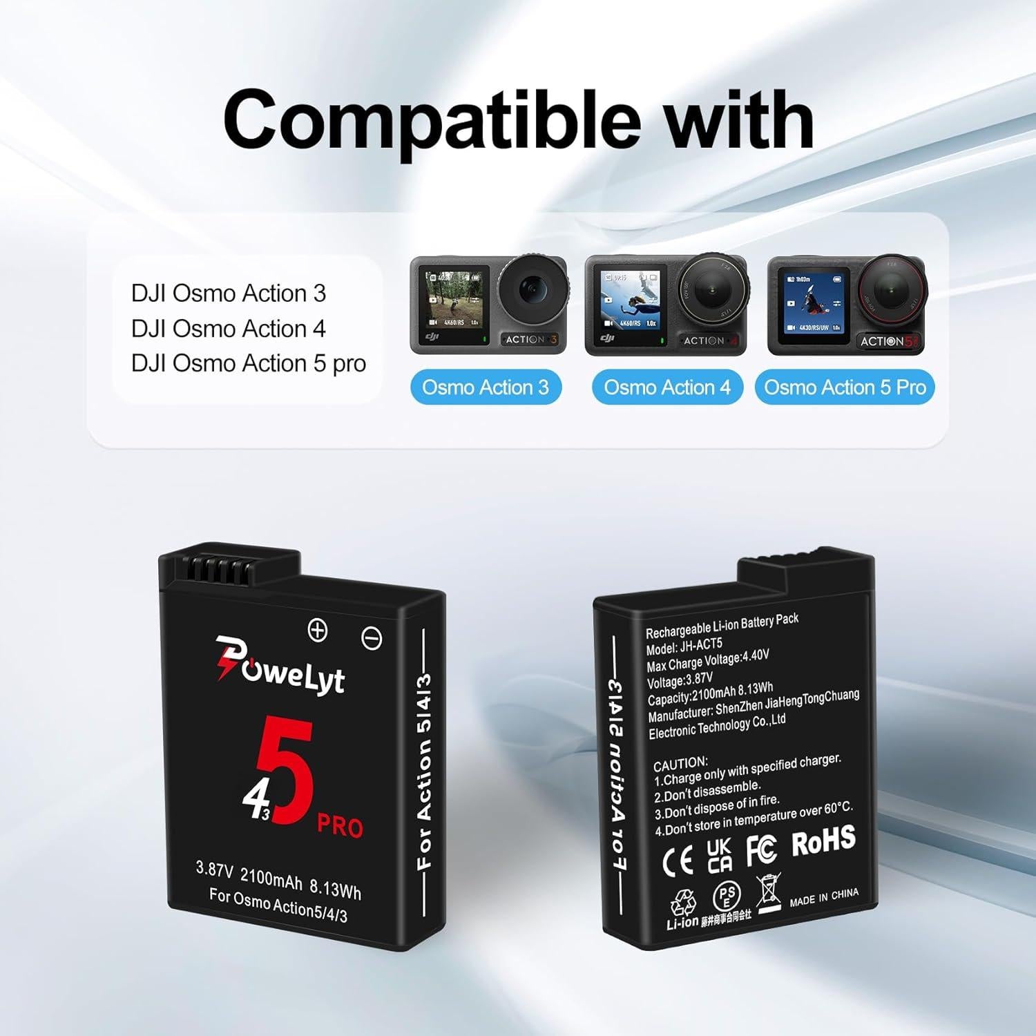 Kit de Cargador Rápido y 2 Baterías 2100mAh Osmo Action 5 Pro/4/3