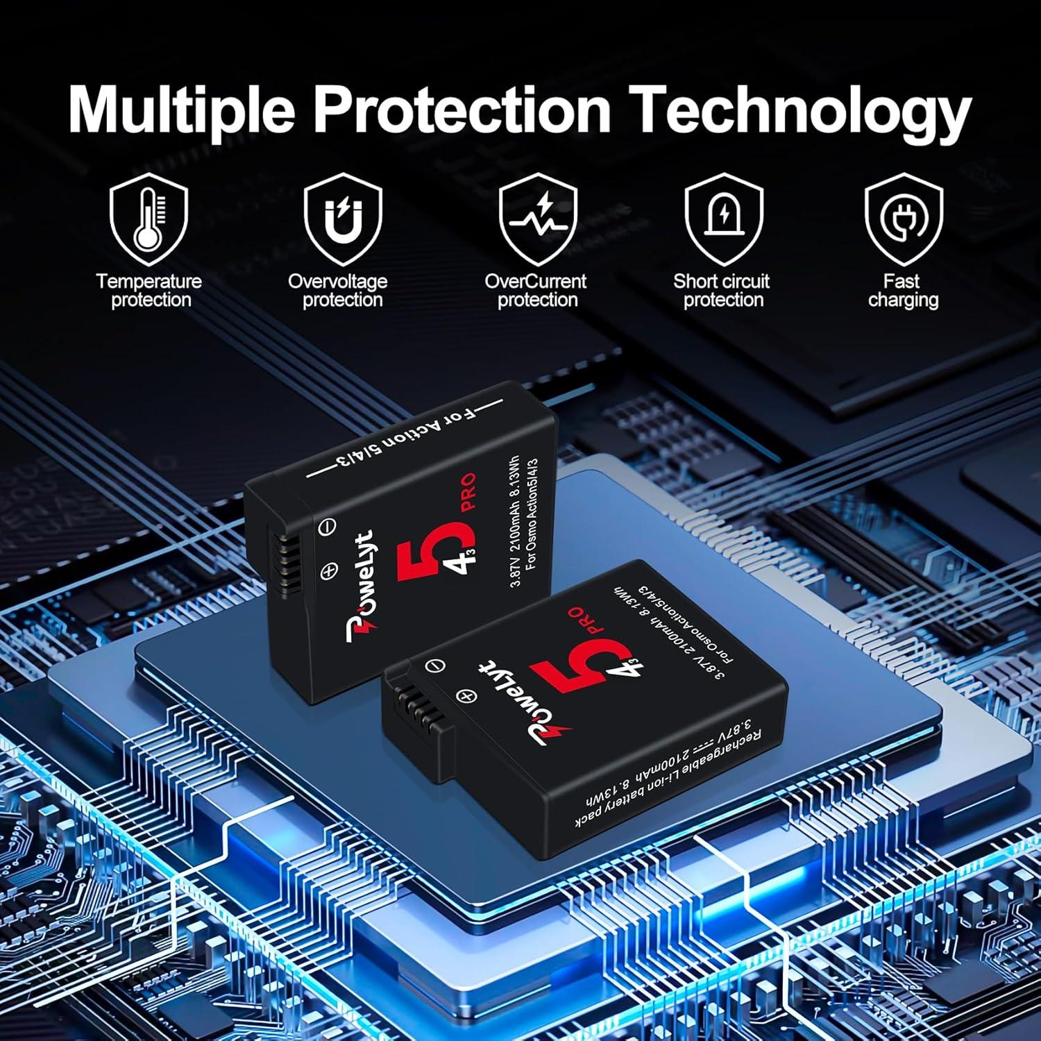 Kit de Cargador Rápido y 2 Baterías 2100mAh Osmo Action 5 Pro/4/3