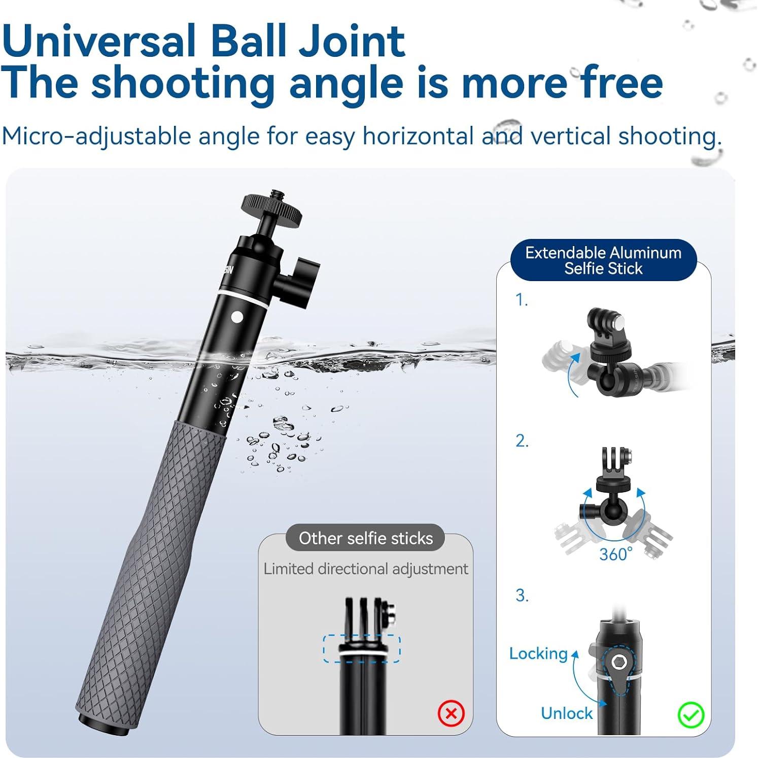 Palo de Selfie Impermeable TELESIN 65.4 cm para GoPro e Insta360