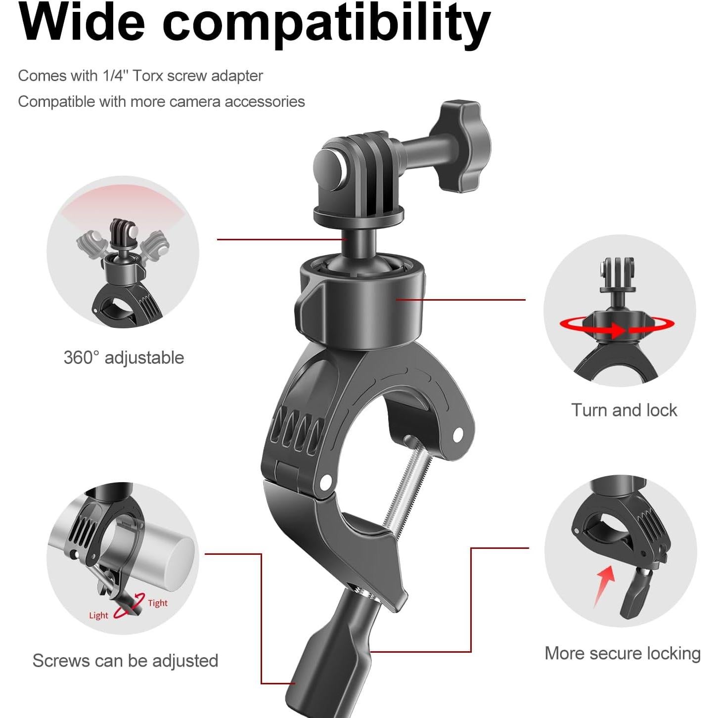Soporte de Manillar para Motocicleta KOQEIEY 360° Compatible con GoPro e Insta360