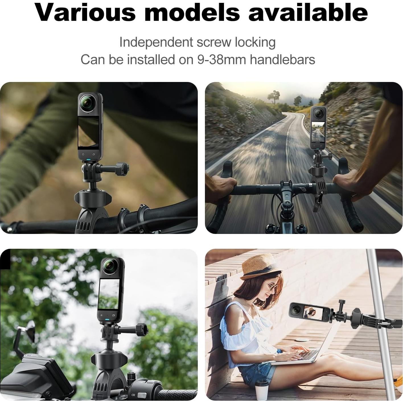 Soporte de Manillar para Motocicleta KOQEIEY 360° Compatible con GoPro e Insta360