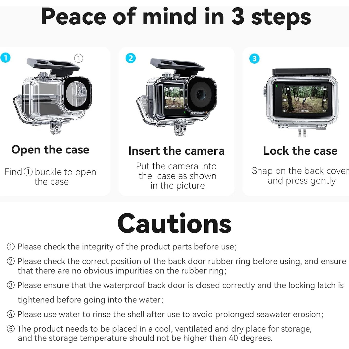 Funda Impermeable TELESIN para Cámara DJI Action 3/4/5 Pro 45m