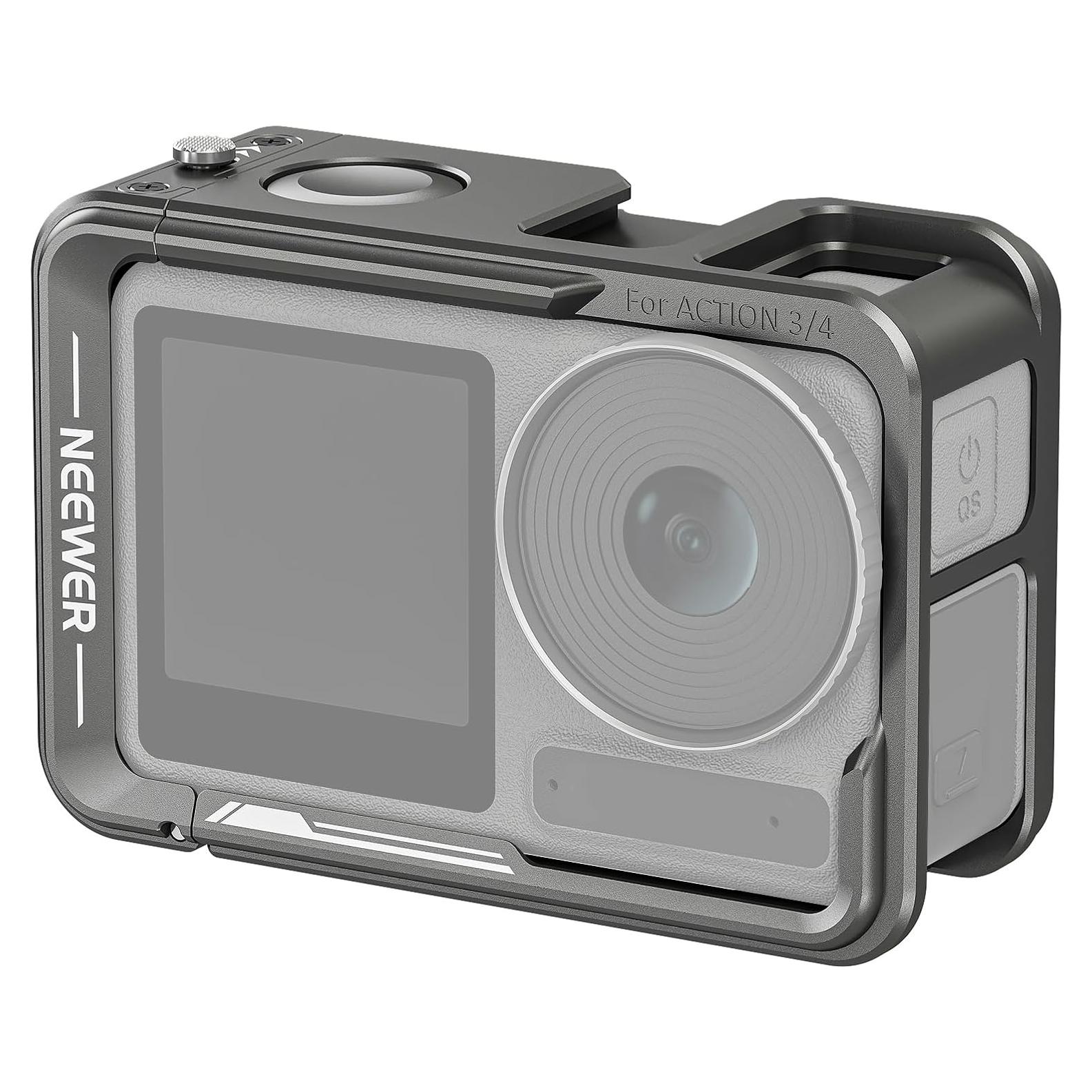 Action 4 Action 3 Camera Cage, Metal Protective Video Rig for Osmo Action 4 3 Compatible with DJI Mic, with Cold Shoe, 1/4" Thread, Shutter Button, Compatible with Orignal Magnetic Mount, AC004