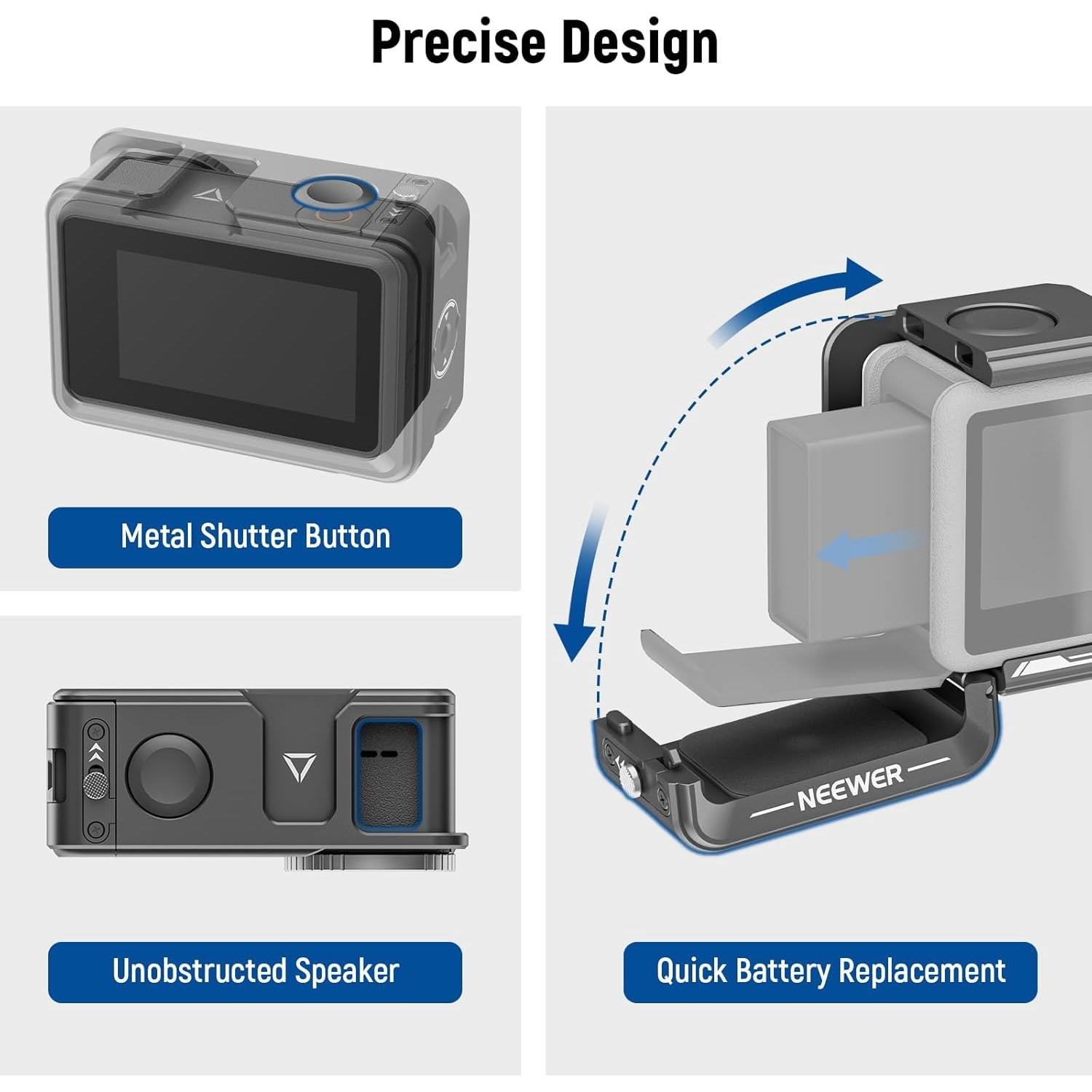 Action 4 Action 3 Camera Cage, Metal Protective Video Rig for Osmo Action 4 3 Compatible with DJI Mic, with Cold Shoe, 1/4" Thread, Shutter Button, Compatible with Orignal Magnetic Mount, AC004