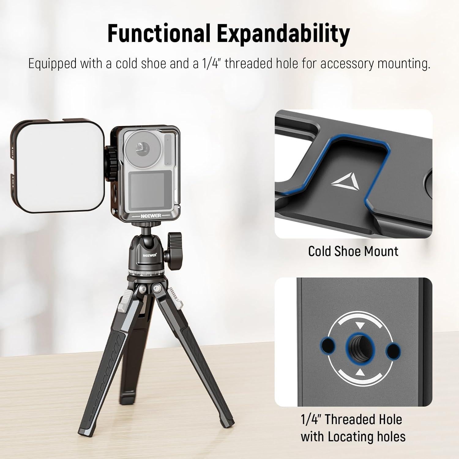 Action 4 Action 3 Camera Cage, Metal Protective Video Rig for Osmo Action 4 3 Compatible with DJI Mic, with Cold Shoe, 1/4" Thread, Shutter Button, Compatible with Orignal Magnetic Mount, AC004