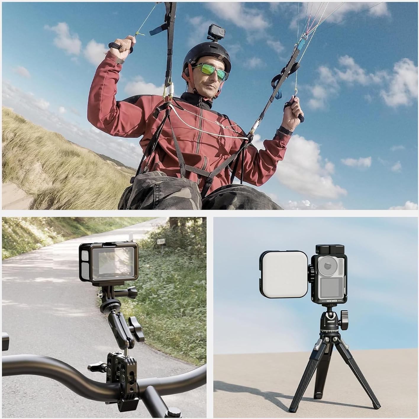 Action 4 Action 3 Camera Cage, Metal Protective Video Rig for Osmo Action 4 3 Compatible with DJI Mic, with Cold Shoe, 1/4" Thread, Shutter Button, Compatible with Orignal Magnetic Mount, AC004