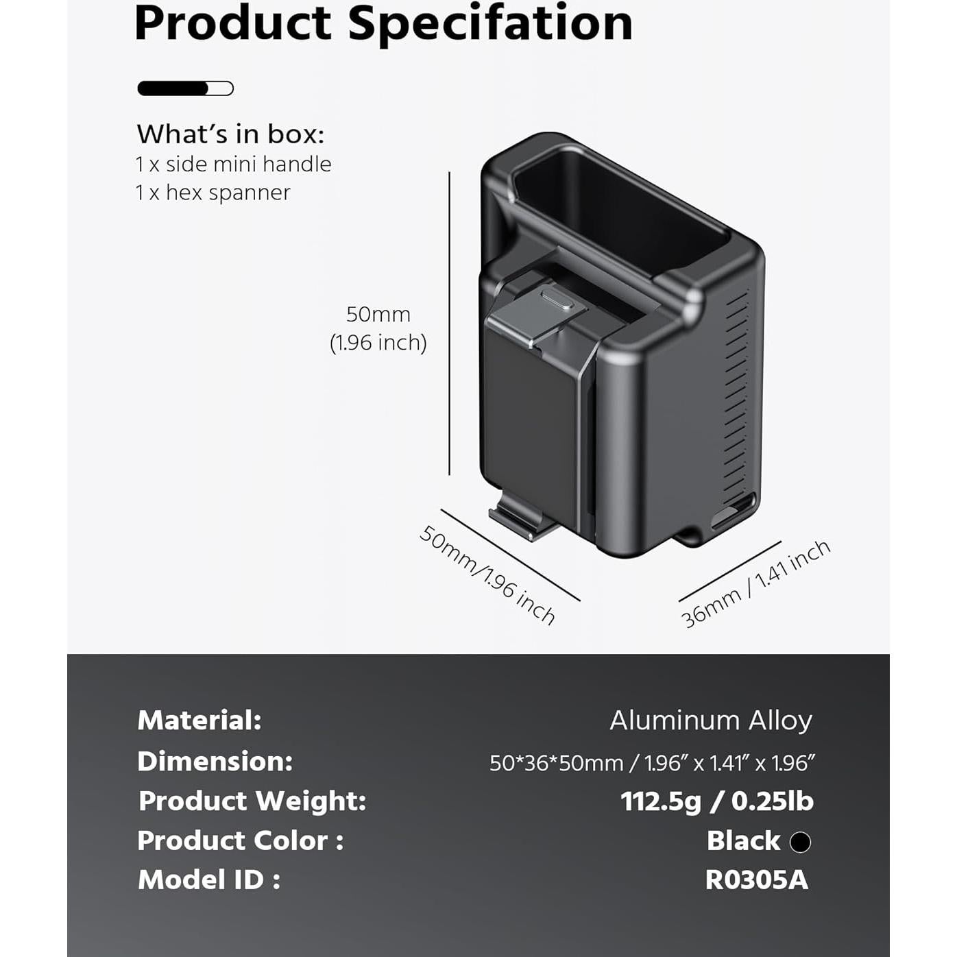 Mango Lateral Mini ROZOER para DJI Osmo Action 5 Pro - Aluminio Ligero
