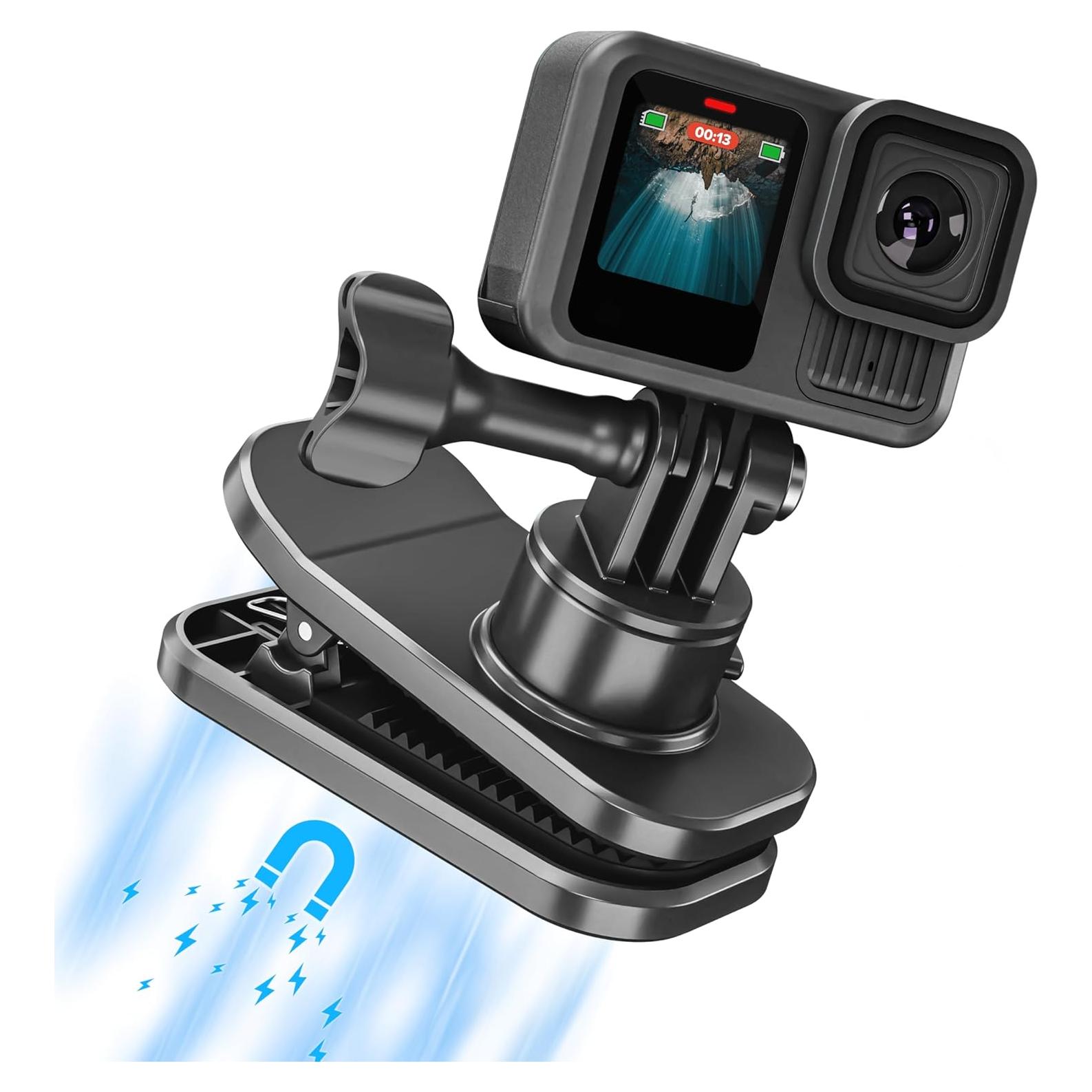 Backpack Strap Quick Clip Mount for DJI Osmo 360 Action 6 5 Nano for Insta360 Go Ultra X5 X4 for Gopro Hero 13 12 11 10 MAX 2, 360° Rotation Magnetic Clamp for AKASO EK7000/Brave Accessories