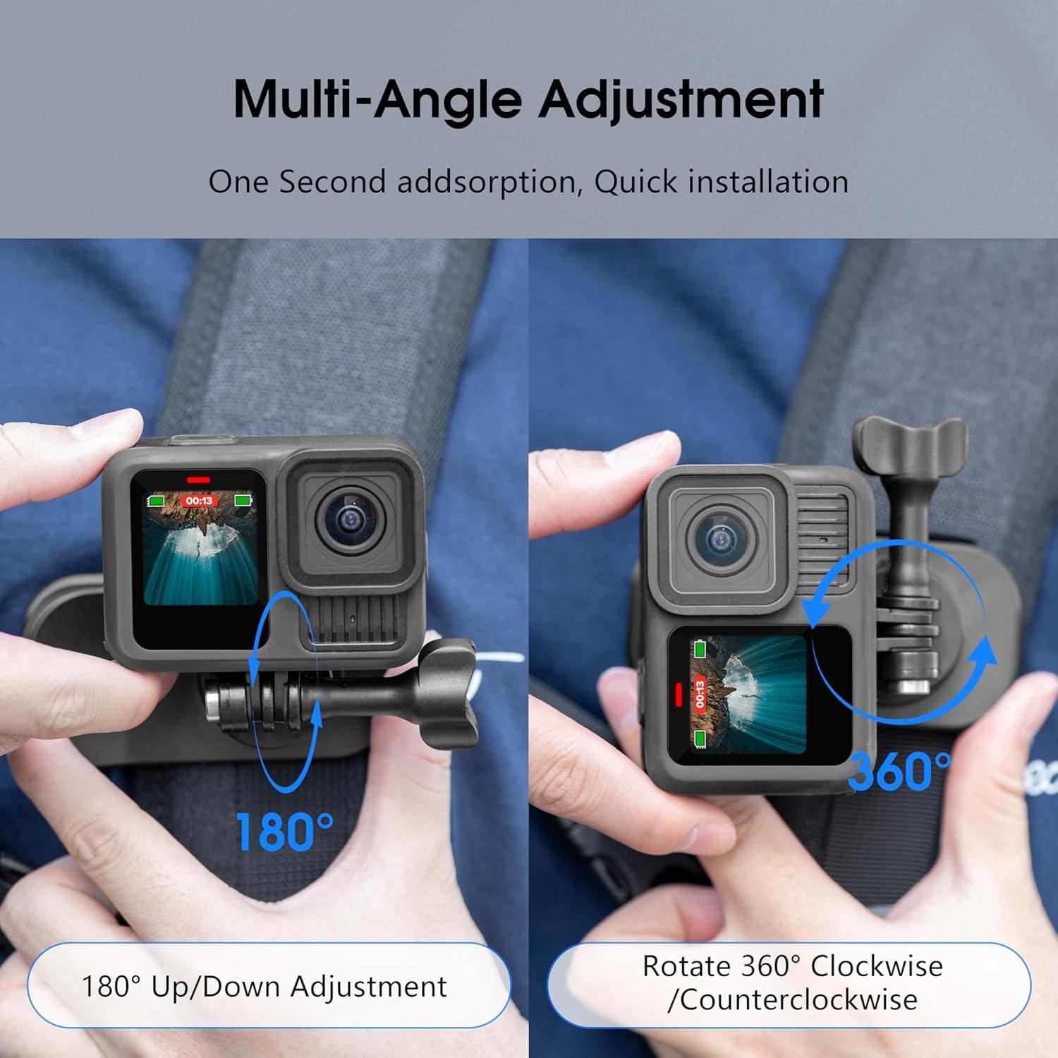 Backpack Strap Quick Clip Mount for DJI Osmo 360 Action 6 5 Nano for Insta360 Go Ultra X5 X4 for Gopro Hero 13 12 11 10 MAX 2, 360° Rotation Magnetic Clamp for AKASO EK7000/Brave Accessories