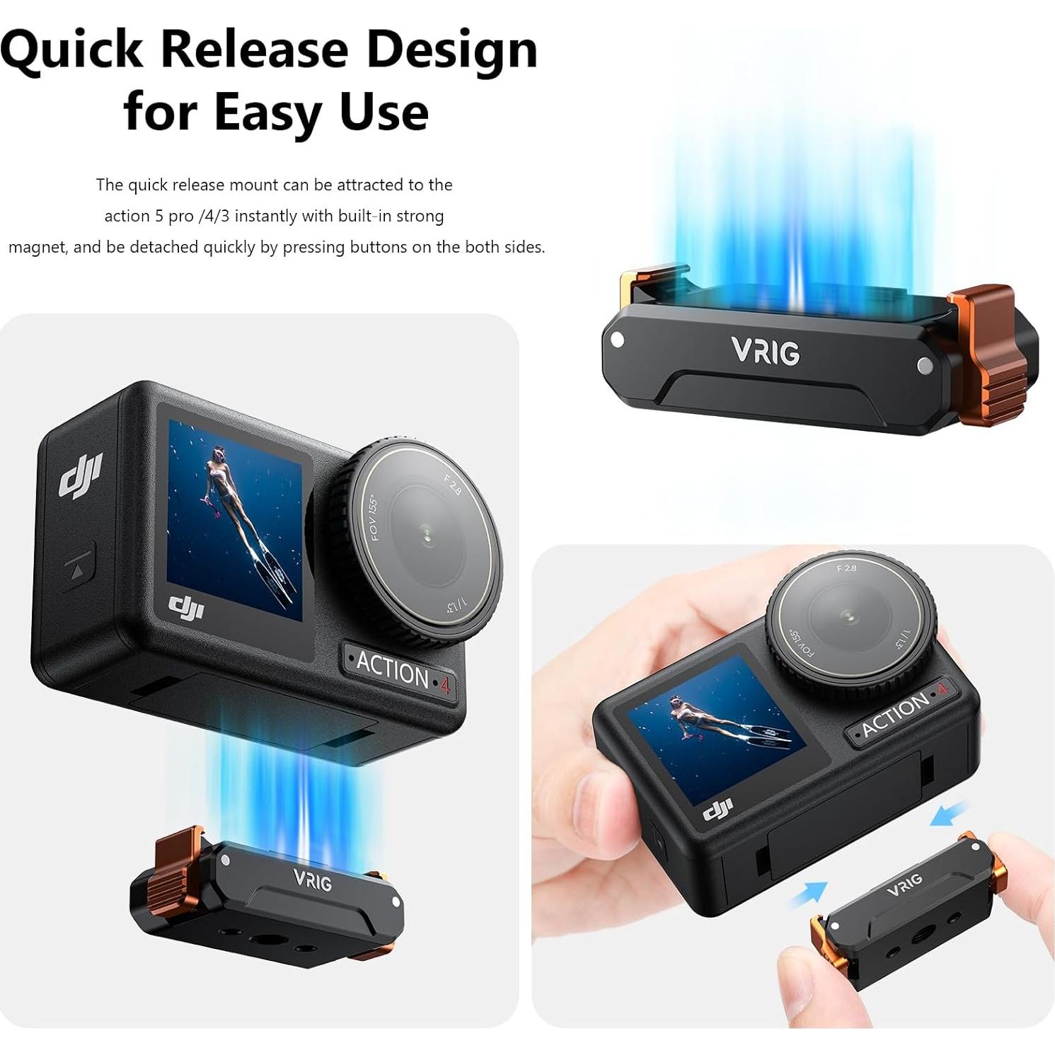 Adaptador de liberación rápida magnético VRIG para DJI Osmo Action 5 Pro