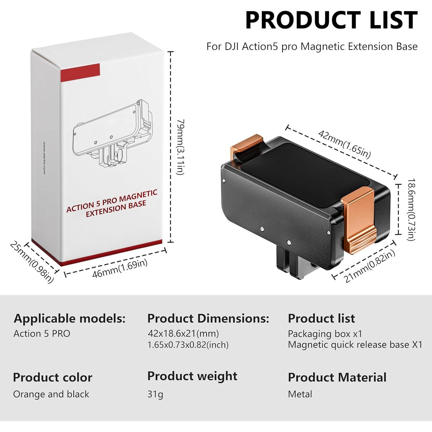 Adaptador Magnético Tomat para DJI Osmo Action 5 Pro - 40g