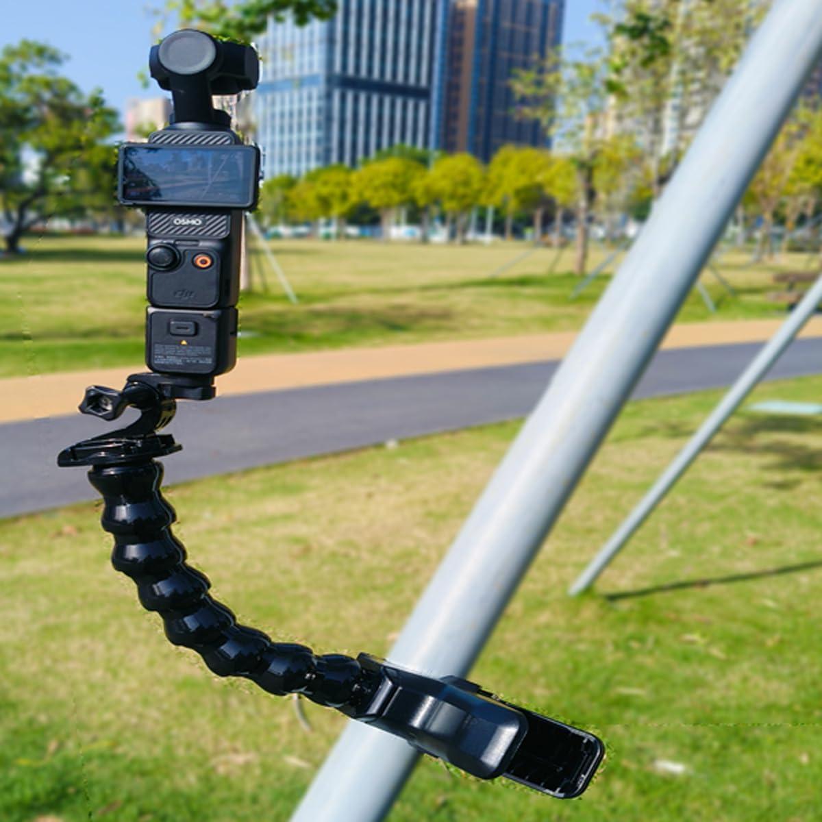 Gooseneck Jaws Clamp Accessories for DJI OSMO Pocket 3 2 Flexible Mount for Insta 360 X5 / X4 Insta360 ACE Go 3s for Gopro Hero 13 12 11 10 9 8 7 Black, DJI Action 5 Pro / 4 3, Akaso Cameras 10E
