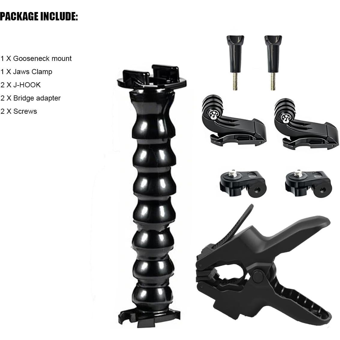 Gooseneck Jaws Clamp Accessories for DJI OSMO Pocket 3 2 Flexible Mount for Insta 360 X5 / X4 Insta360 ACE Go 3s for Gopro Hero 13 12 11 10 9 8 7 Black, DJI Action 5 Pro / 4 3, Akaso Cameras 10E