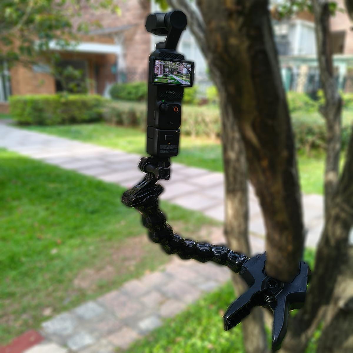 Gooseneck Jaws Clamp Accessories for DJI OSMO Pocket 3 2 Flexible Mount for Insta 360 X5 / X4 Insta360 ACE Go 3s for Gopro Hero 13 12 11 10 9 8 7 Black, DJI Action 5 Pro / 4 3, Akaso Cameras 10E