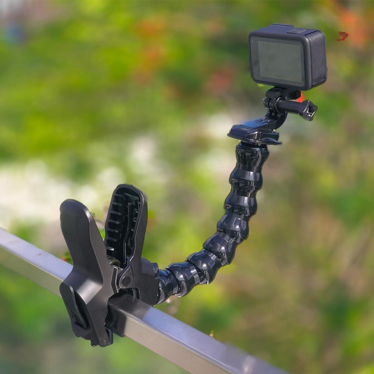 Gooseneck Jaws Clamp Accessories for DJI OSMO Pocket 3 2 Flexible Mount for Insta 360 X5 / X4 Insta360 ACE Go 3s for Gopro Hero 13 12 11 10 9 8 7 Black, DJI Action 5 Pro / 4 3, Akaso Cameras 10E