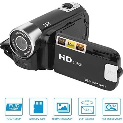 Digital Camcorder, DH-90 16X Digital Zoom 2.7 Inch Colourful Display Screen, High Definition Camera Image Video Shooting Camcorder US Plug 110-240V