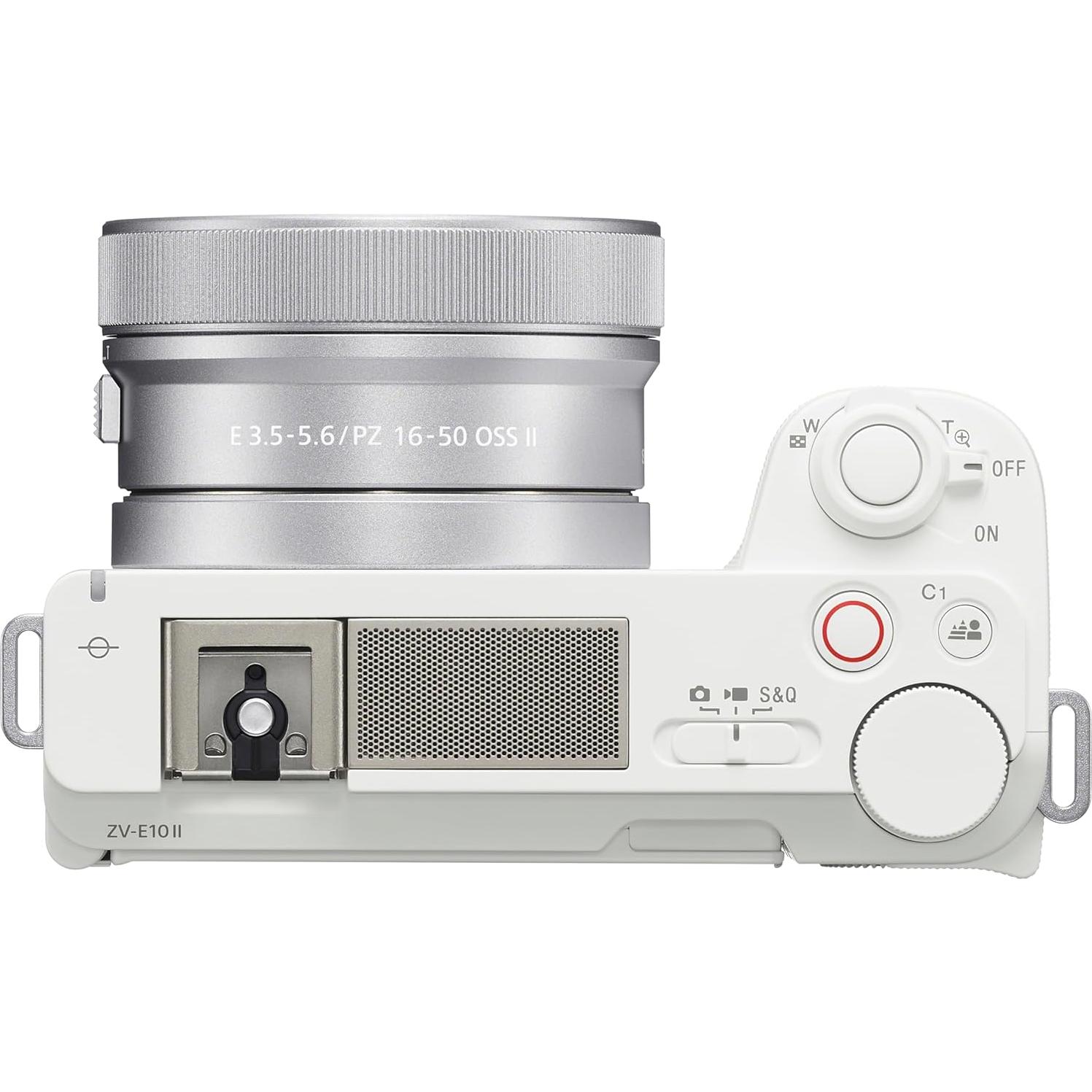 Sony Alpha ZVE10 II - APS-C Interchangeable Lens Mirrorless Content Creators’ Camera - White - with Lens