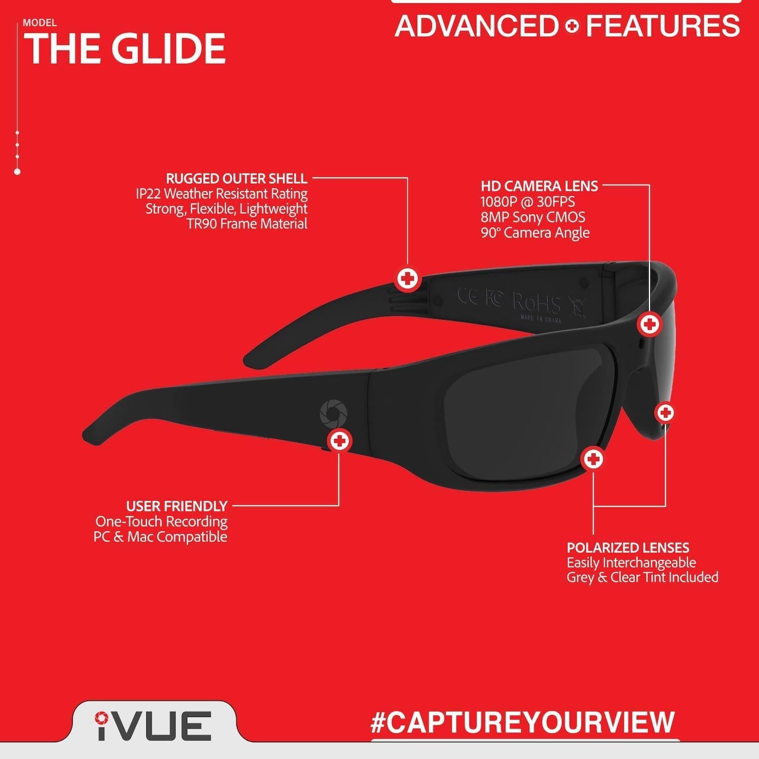 Gafas de cámara HD 1080P iVue Glide con 64GB y fotos 24MP