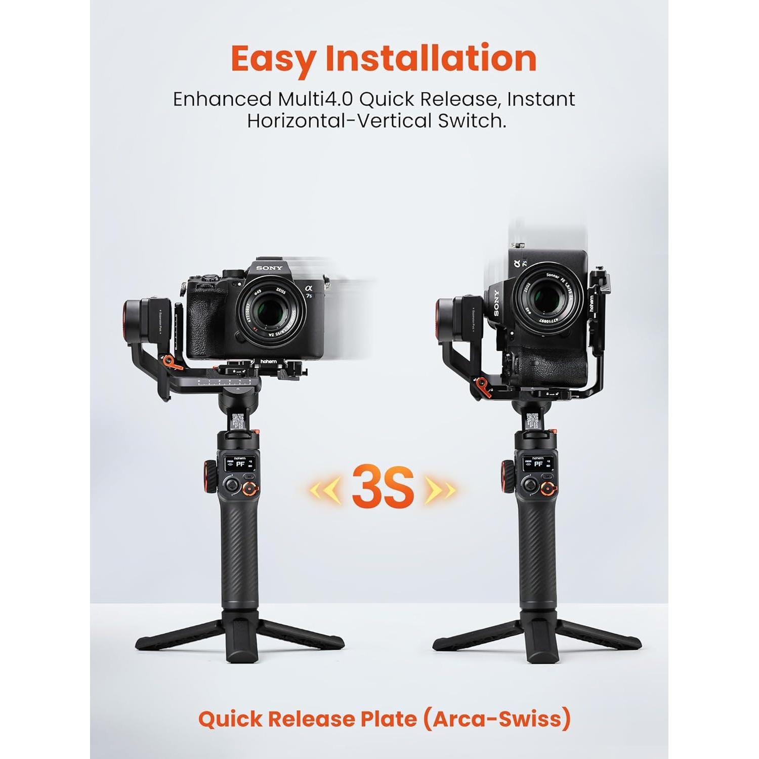 hohem iSteady MT2 Gimbal Stabilizer for Camera, Upgrade 3-Axis Gimbal for Mirrorless/Pocket Camera/Action Camera/Smartphone, OLED Display, Gimbal Stabilizer for Canon/Sony/Nikon/iPhone