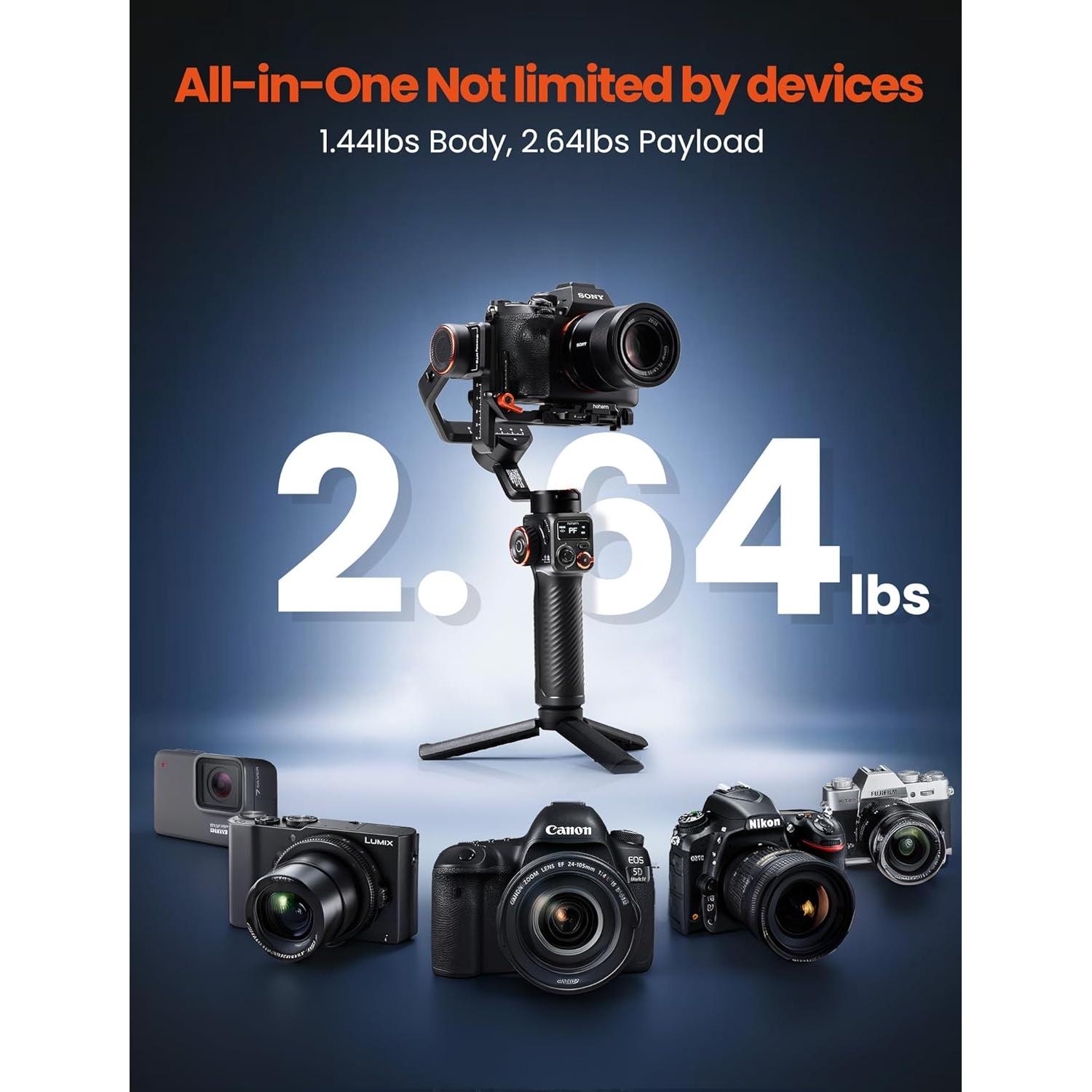 hohem iSteady MT2 Gimbal Stabilizer for Camera, Upgrade 3-Axis Gimbal for Mirrorless/Pocket Camera/Action Camera/Smartphone, OLED Display, Gimbal Stabilizer for Canon/Sony/Nikon/iPhone