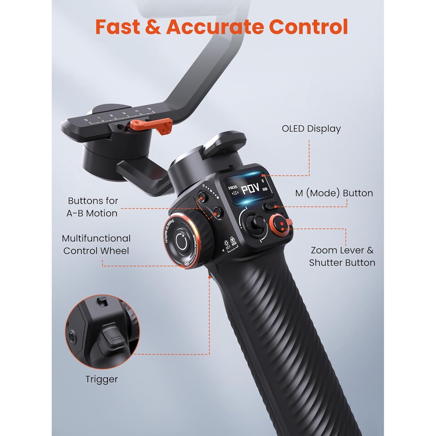 hohem iSteady MT2 Gimbal Stabilizer for Camera, Upgrade 3-Axis Gimbal for Mirrorless/Pocket Camera/Action Camera/Smartphone, OLED Display, Gimbal Stabilizer for Canon/Sony/Nikon/iPhone