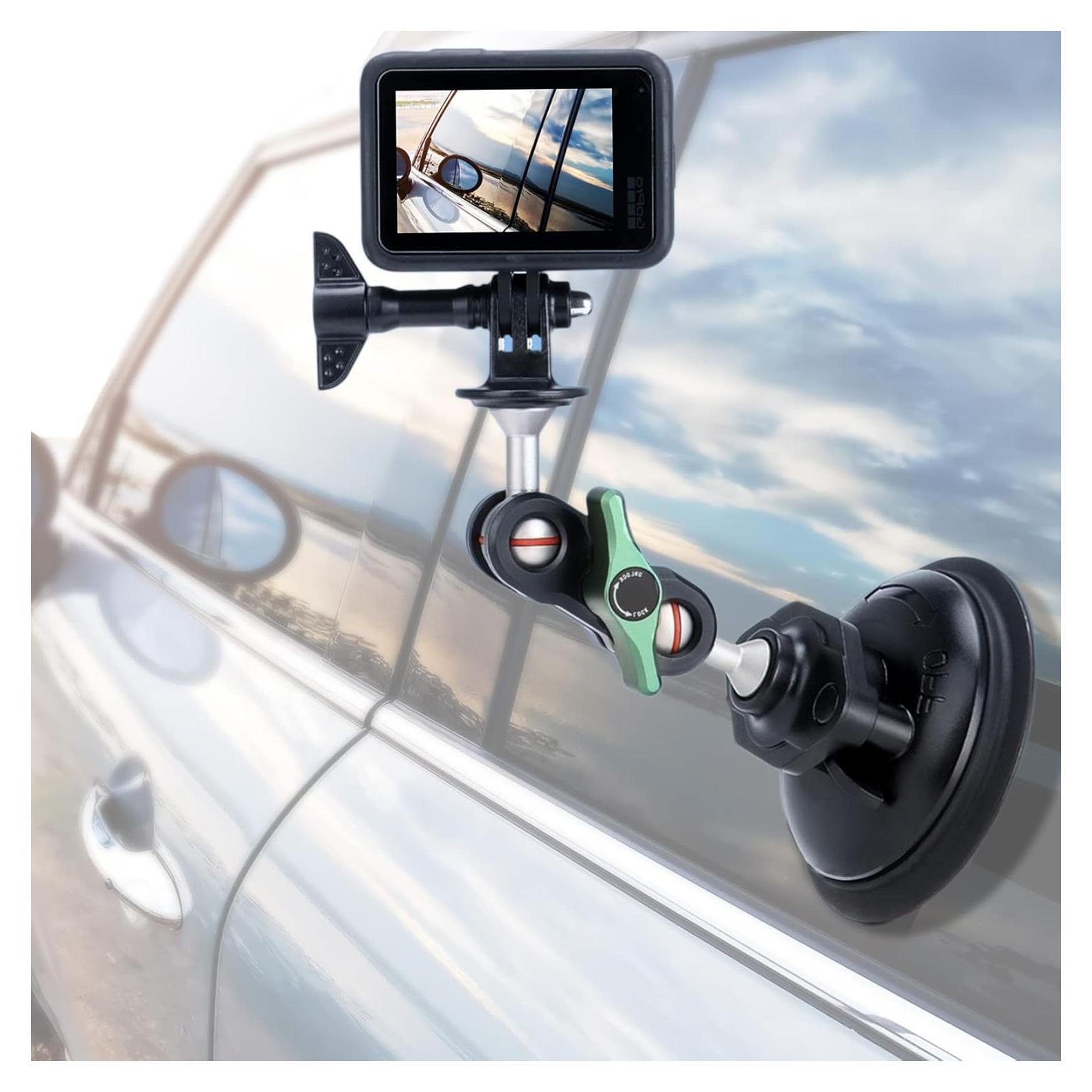 Aluminum Suction Cup Camera Mount for Car, Suction Cup Mount with 360° Rotation Ball Head for DJI OSMO Action Camera, Nikon Canon Sony Camcorder DSLR Cameras