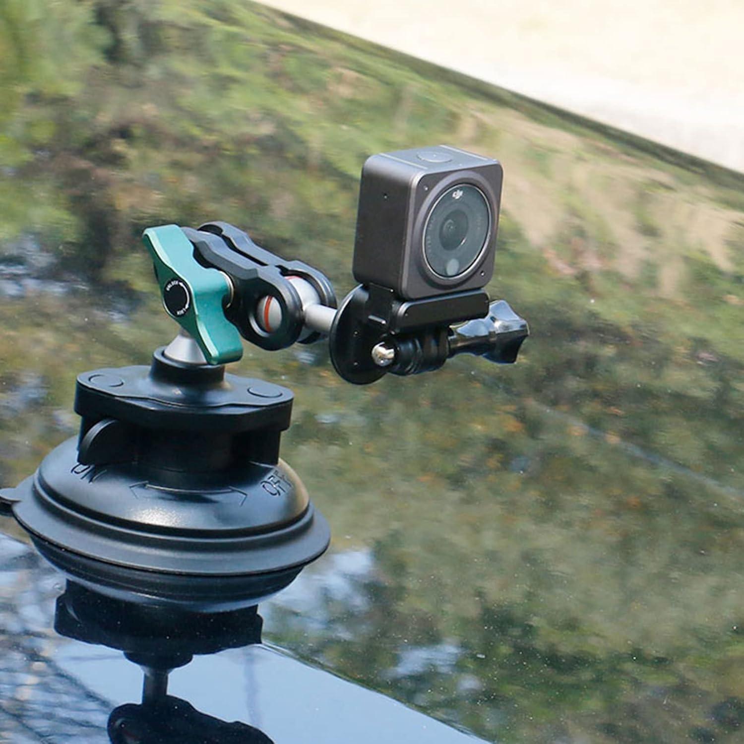 Aluminum Suction Cup Camera Mount for Car, Suction Cup Mount with 360° Rotation Ball Head for DJI OSMO Action Camera, Nikon Canon Sony Camcorder DSLR Cameras