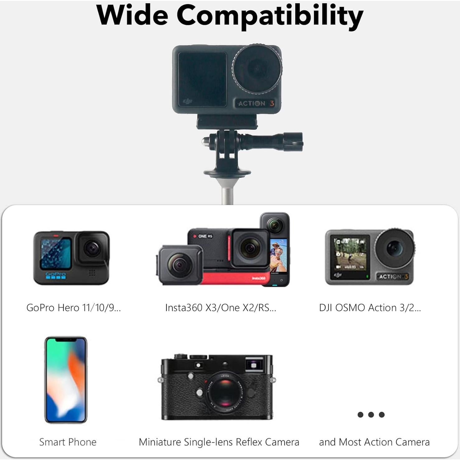 Aluminum Suction Cup Camera Mount for Car, Suction Cup Mount with 360° Rotation Ball Head for DJI OSMO Action Camera, Nikon Canon Sony Camcorder DSLR Cameras