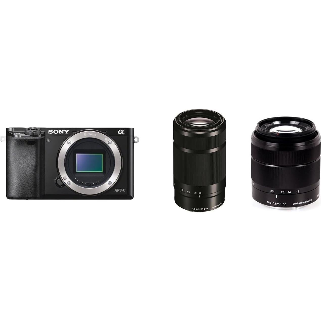 Cámara Digital Sony Alpha a6000 24.3MP Wi-Fi con Lente Zoom 18-55mm y 55-210mm (Renovada)