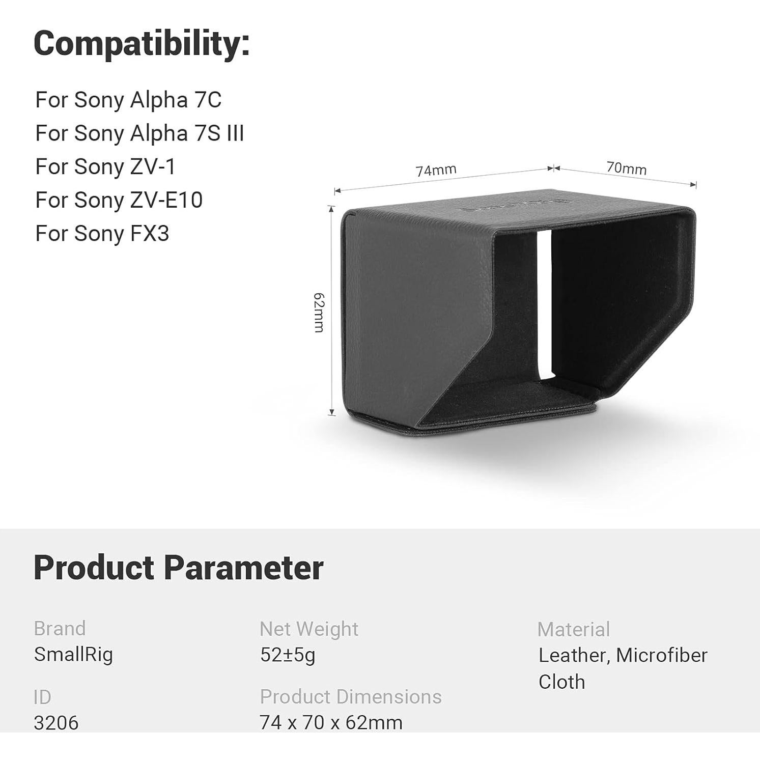 Capucha Solar SmallRig 3206 para Sony Alpha 7 IV y FX3