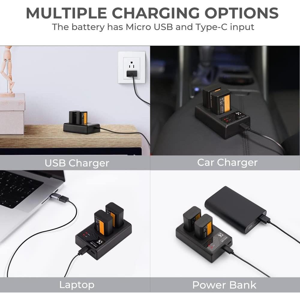 K&F CONCEPT NP-FW50 Battery and Dual Slot Charger for Sony ZV-E10 A6500 A6400 A6300 A6000 A7 A7II A7RII A7SII A7S A7R A7R2 NEX-3 NEX-5 Cameras