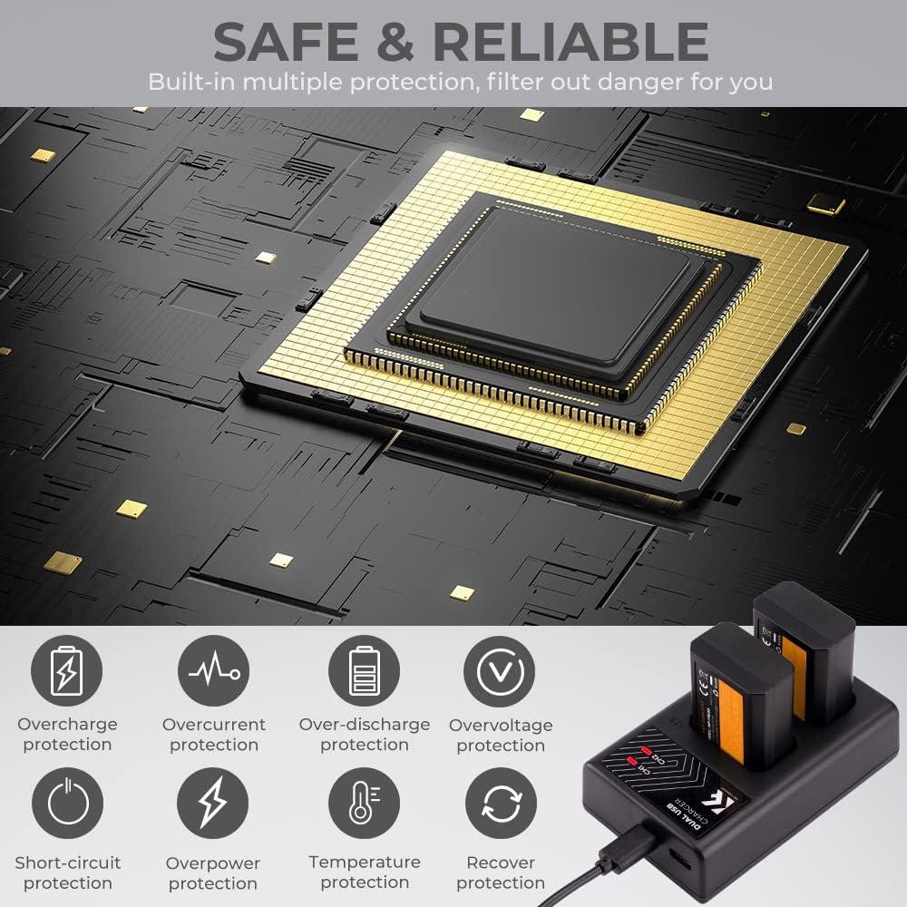 K&F CONCEPT NP-FW50 Battery and Dual Slot Charger for Sony ZV-E10 A6500 A6400 A6300 A6000 A7 A7II A7RII A7SII A7S A7R A7R2 NEX-3 NEX-5 Cameras
