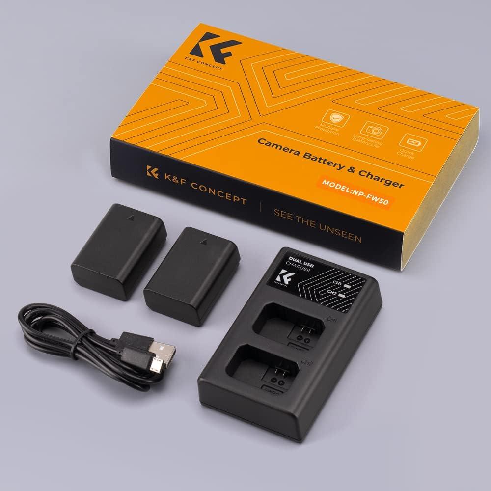 K&F CONCEPT NP-FW50 Battery and Dual Slot Charger for Sony ZV-E10 A6500 A6400 A6300 A6000 A7 A7II A7RII A7SII A7S A7R A7R2 NEX-3 NEX-5 Cameras
