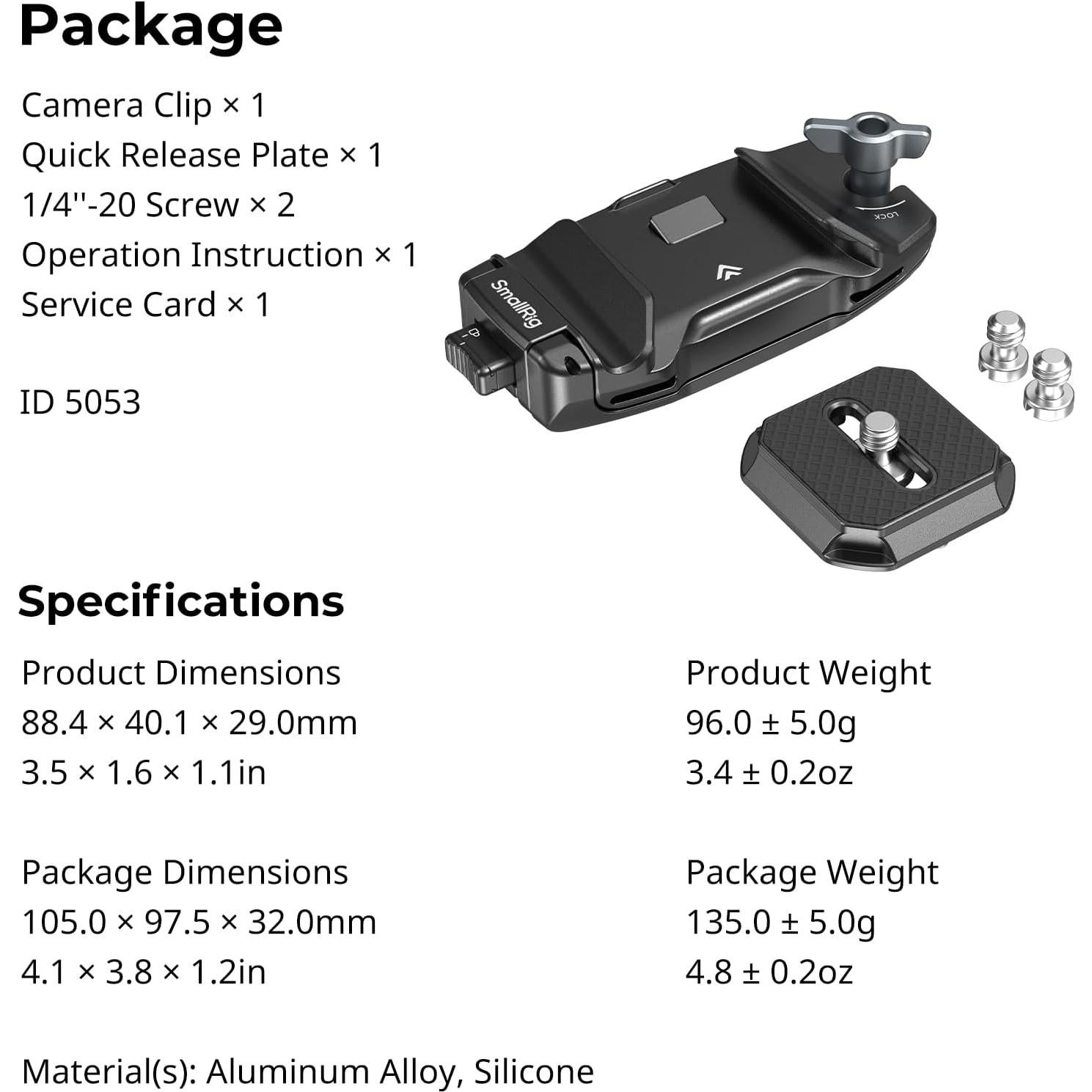 Clip de Cámara SmallRig 5053 con Placa Arca-Swiss 40kg