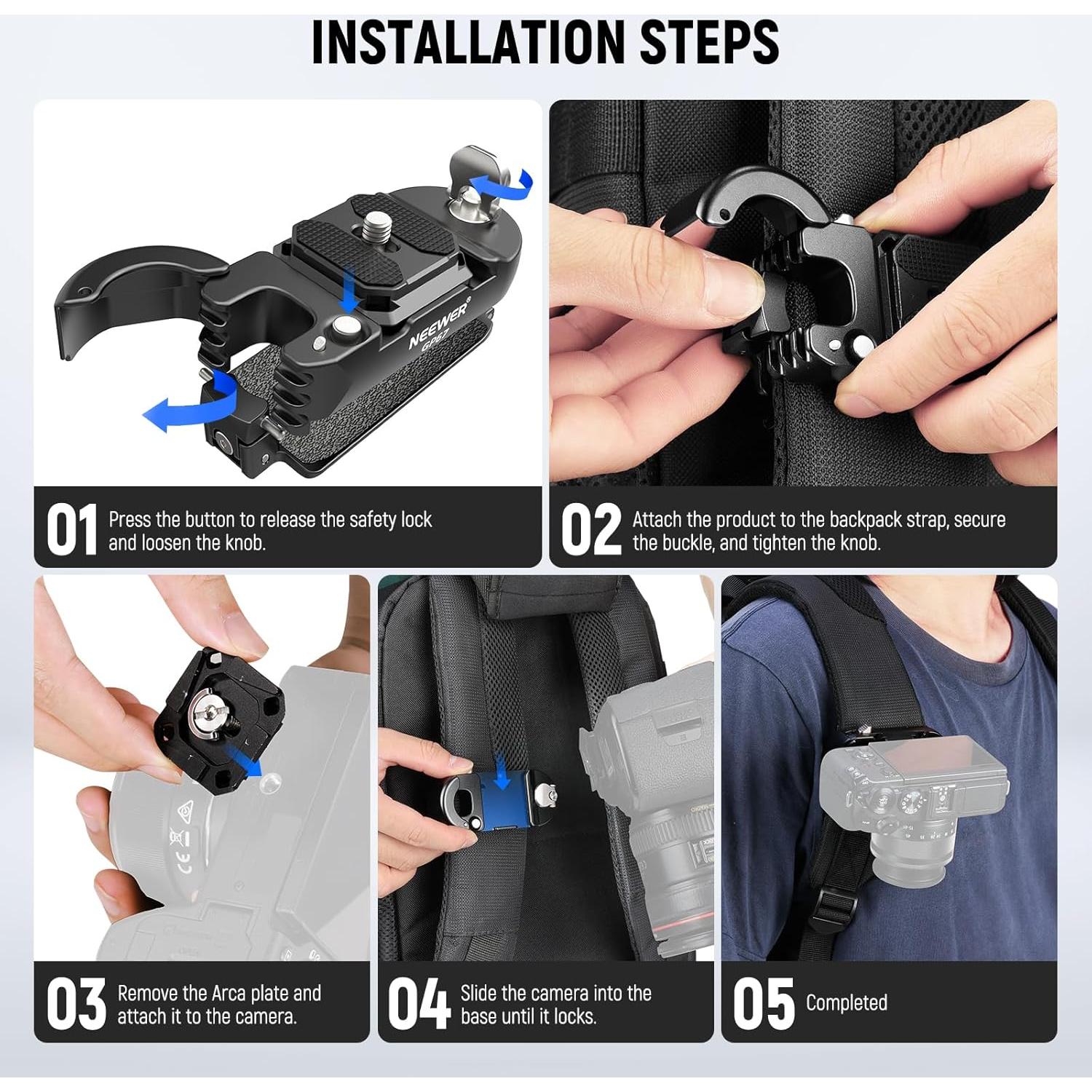 Clip de Cámara para Mochila NEEWER GP67 con Placa QR