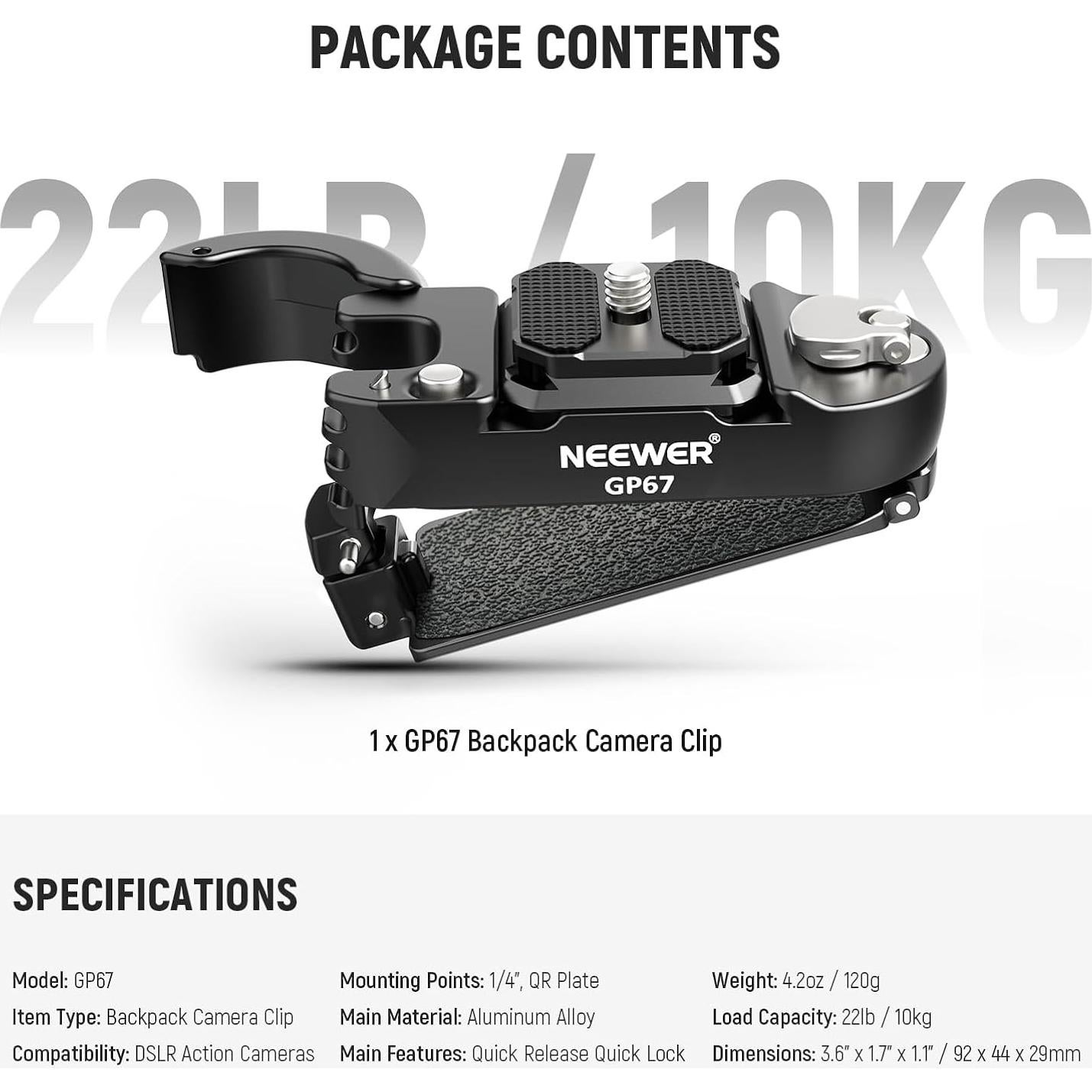 Clip de Cámara para Mochila NEEWER GP67 con Placa QR