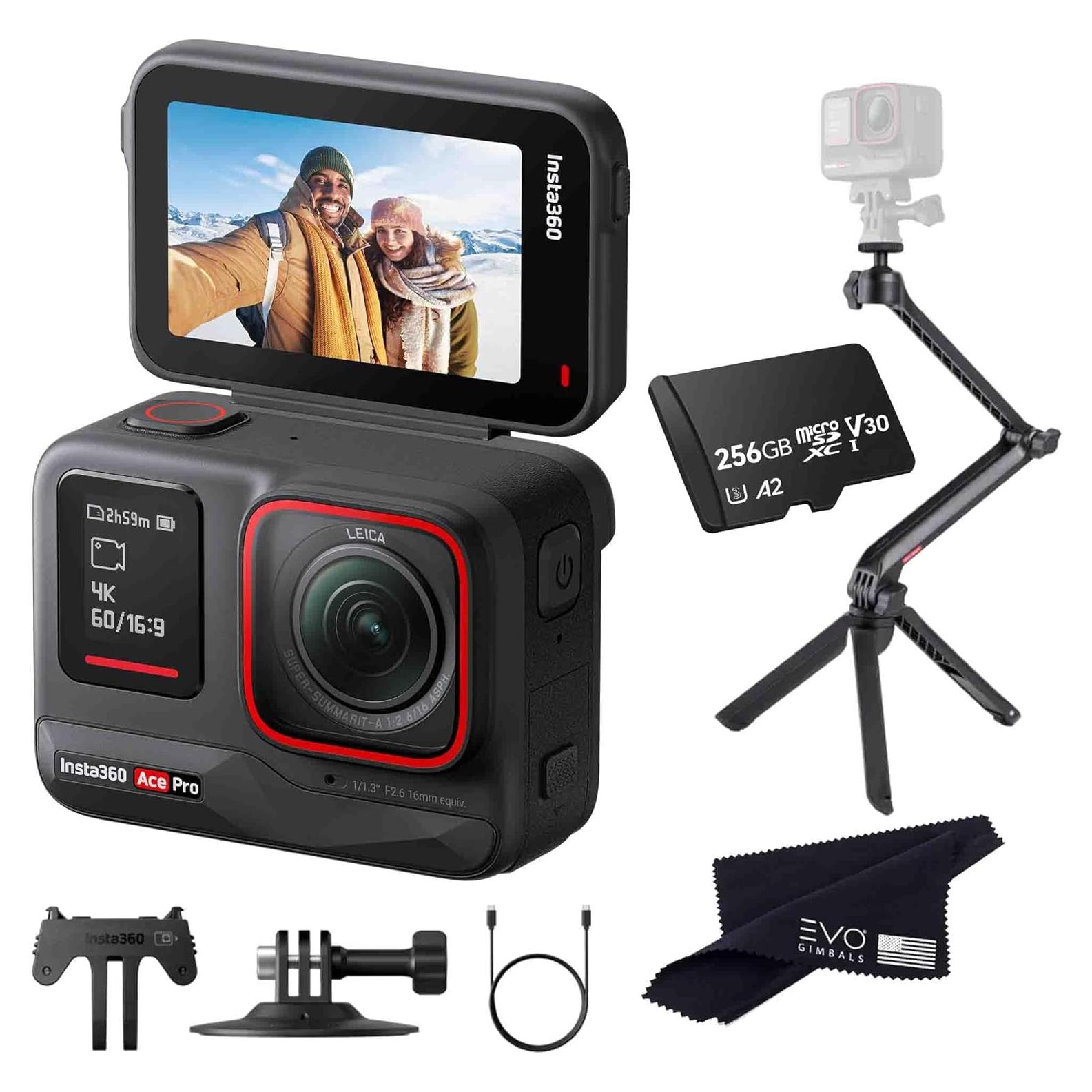Insta360 Ace Pro - Waterproof Action Camera Co-Engineered with Leica, Flagship 1/1.3"" Sensor, 8K24, 4K120fps, 48MP, Active HDR, 2.4"" Flip Screen|Bundle Includes Multi Mount, 256GB Card, Black