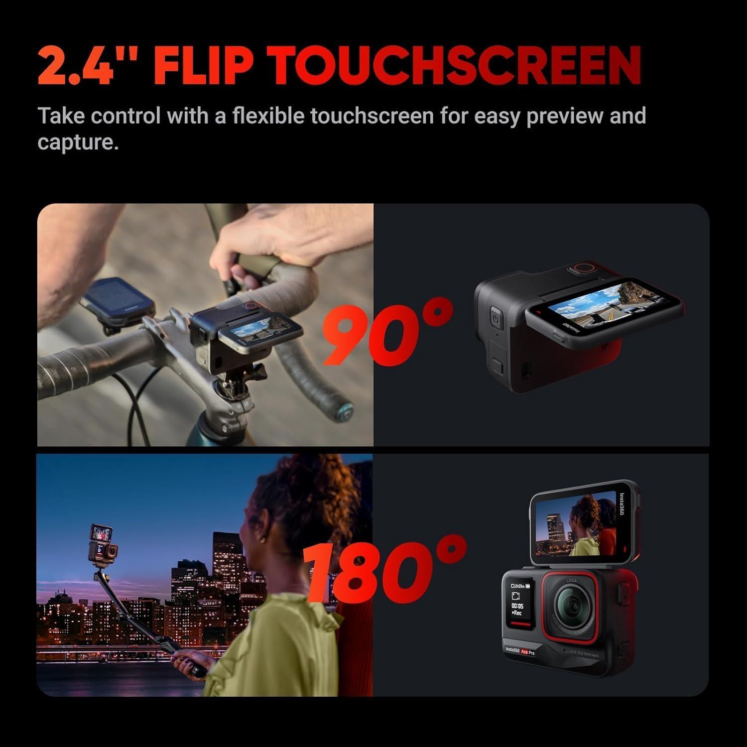 Insta360 Ace Pro - Waterproof Action Camera Co-Engineered with Leica, Flagship 1/1.3"" Sensor, 8K24, 4K120fps, 48MP, Active HDR, 2.4"" Flip Screen|Bundle Includes Multi Mount, 256GB Card, Black