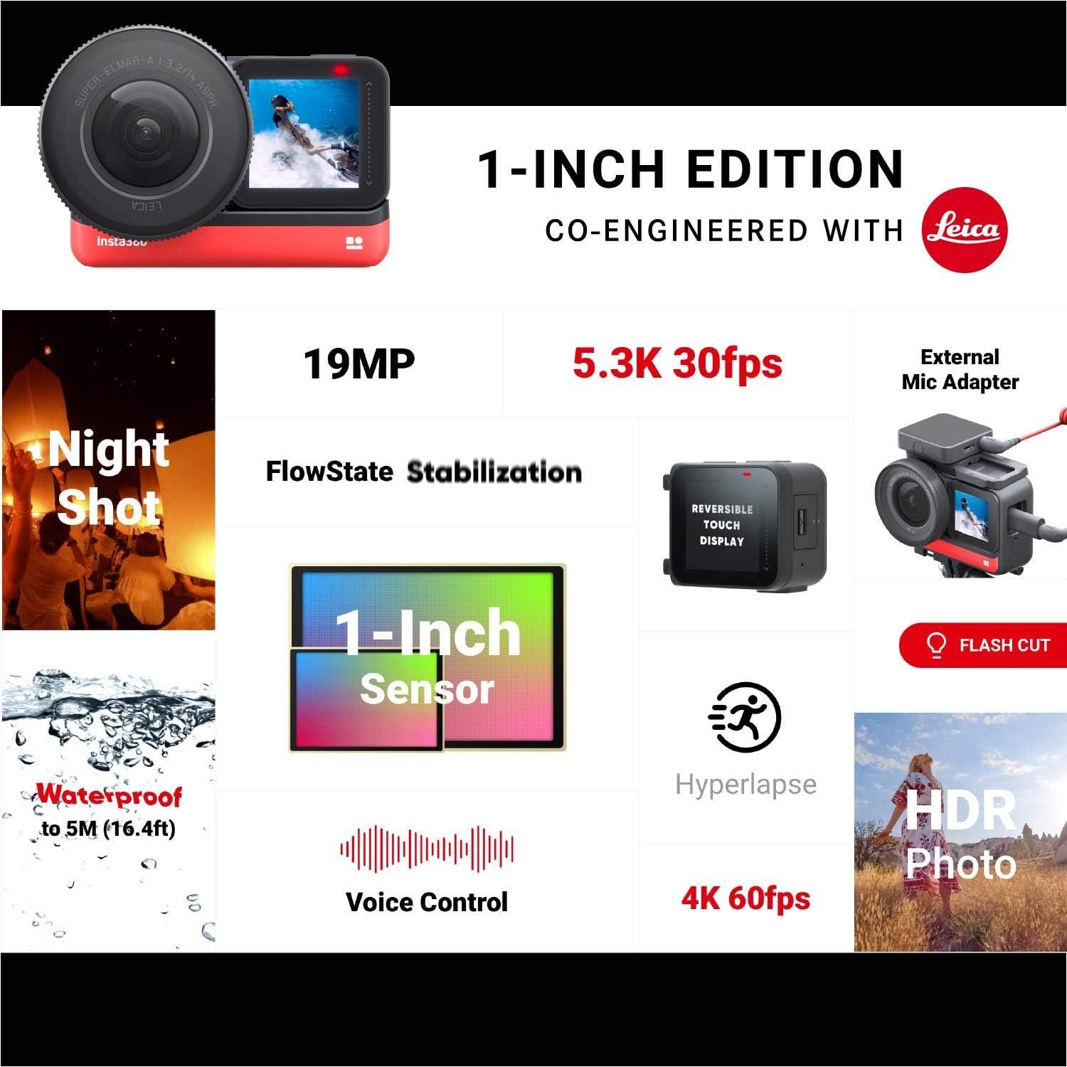 Cámara de acción Insta360 ONE R 1" 5.3K 30fps + 128GB