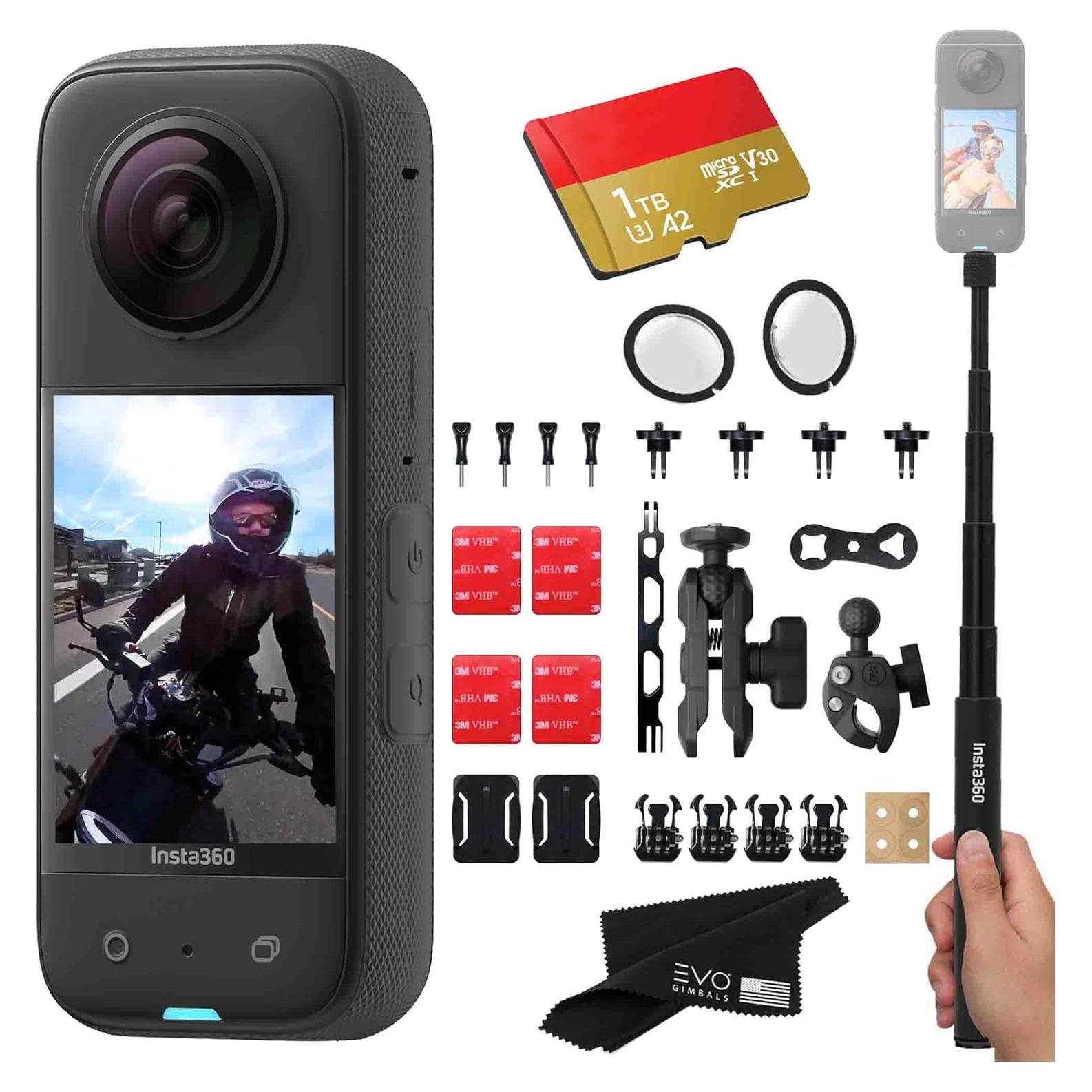 Cámara de Acción 360 Insta360 X3 con Accesorios para Motocicleta
